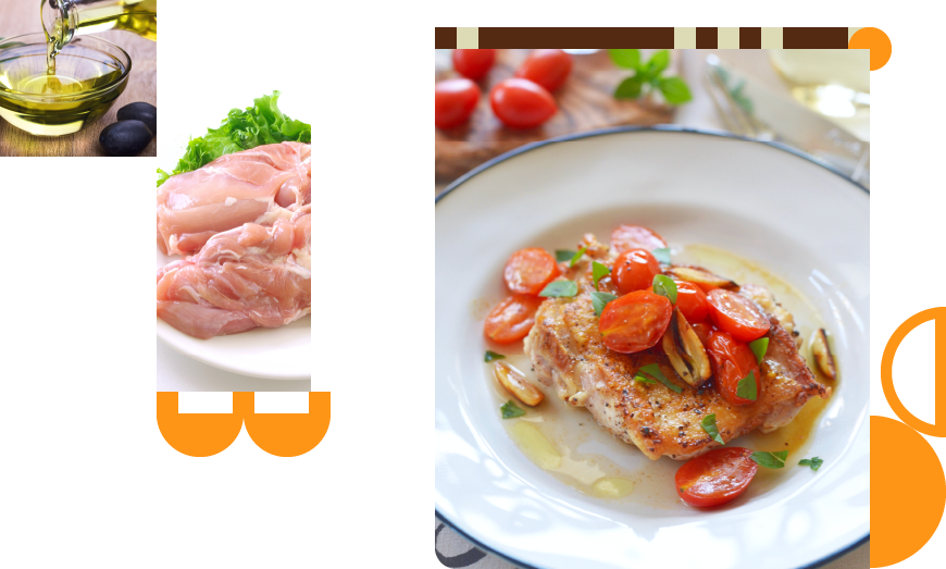 チキンソテー、オスミックトマトのソース